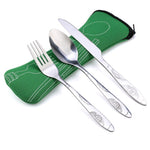 6pcs Portable Stainless Steel Knife Spoon Cutlery Set Flower Painting Fork Dinner Tableware Set Tableware Case Kit For Camping