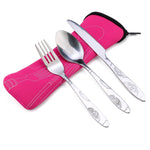 6pcs Portable Stainless Steel Knife Spoon Cutlery Set Flower Painting Fork Dinner Tableware Set Tableware Case Kit For Camping