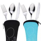 6pcs Portable Stainless Steel Knife Spoon Cutlery Set Flower Painting Fork Dinner Tableware Set Tableware Case Kit For Camping