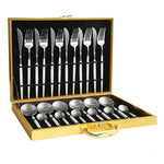 KuBac 30-Pieces Black Gold Dinnerware Set 18/10 Stainless Steel Dinner Knife Fork White Gold Cutlery Set Pink  With Giftbox