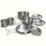 Practical Boutique 8Pcs/set Stainless Steel Outdoor Picnic Pot Pan Kit Camping Hiking Cookware Plate/Bowl/Cup/Pan Cover Cookin