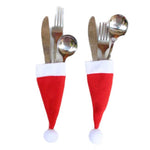 Santa Hat Reindeer Christmas New Year Pocket Fork Knife Cutlery Holder Bag Home Party Table Dinner Decoration Tableware