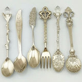 6 Pcs Royal Antique Tableware Cutlery Set European Style Vintage Pomegranate Flower Carved Coffee Tea Scoop Palace style