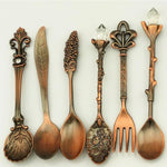 6 Pcs Royal Antique Tableware Cutlery Set European Style Vintage Pomegranate Flower Carved Coffee Tea Scoop Palace style