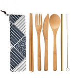 6/7/8pcs/set Straw Kitchen Utensil With Cloth Bag Eco-friendly Travel Reusable Portable Bamboo Cutlery Set Spoon Fork Chopsticks