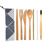 6/7/8pcs/set Straw Kitchen Utensil With Cloth Bag Eco-friendly Travel Reusable Portable Bamboo Cutlery Set Spoon Fork Chopsticks