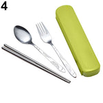 3Pcs/Set Utensils Dinner Tableware Cutlery Set Stainless Steel Spoon Fork Chopsticks Tableware Set Case Kit Tableware