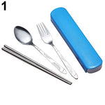 3Pcs/Set Utensils Dinner Tableware Cutlery Set Stainless Steel Spoon Fork Chopsticks Tableware Set Case Kit Tableware