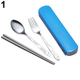 3Pcs/Set Utensils Dinner Tableware Cutlery Set Stainless Steel Spoon Fork Chopsticks Tableware Set Case Kit Tableware