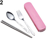 3Pcs/Set Utensils Dinner Tableware Cutlery Set Stainless Steel Spoon Fork Chopsticks Tableware Set Case Kit Tableware