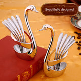 European 304 Stainless Steel Dinnerware Set Portable Cutlery Set Swan Holder Table Tableware Dinner Tableware Set spoon fork