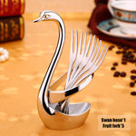 European 304 Stainless Steel Dinnerware Set Portable Cutlery Set Swan Holder Table Tableware Dinner Tableware Set spoon fork