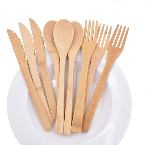 3pcs/set Tableware Set Camping Outdoor Natural Bamboo Japanese Style Restaurant Fork Knife Spoon Cutlery Western Dinnerware