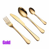 Spklifey Gold Dinnerware Set Wedding Golden Travel Cutlery Set Stainless Steel Dinner Knife Fork Scoops Silverware Wholesale