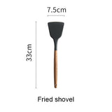 Silicone Kitchen Set Cooking Tools Utensils Set Spatula Shovel Soup Spoon with Wooden Handle Special Heat-resistant Design