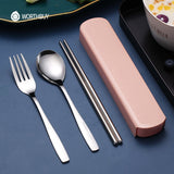 WORTHBUY Portable Travel Tableware Set Stainless Steel Dinnerware With Box Kitchen Fork Spoon Dinner Set For Kid School Cutlery