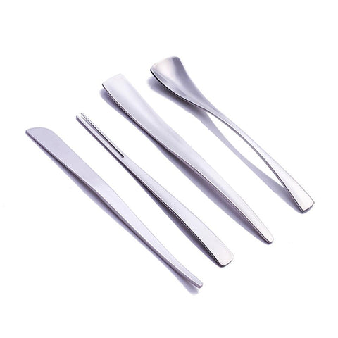 4PCS Stainless Steel Dessert Cutlery Set Ice Cream Sandwich Butter Knife Cheese Slicer Breakfast Mirror Fork & Spoon Tableware