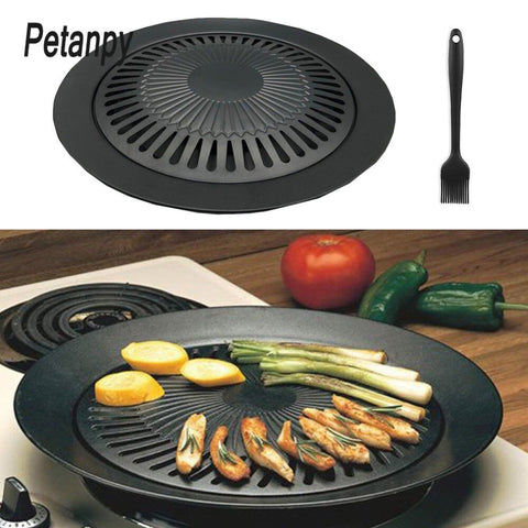 Round Nonstick Iron BBQ Pan Roasted Chicken Barbecue Plate Pans Tray Holder Home Kitchen Outdoor Camping Cooking Tools Cookware