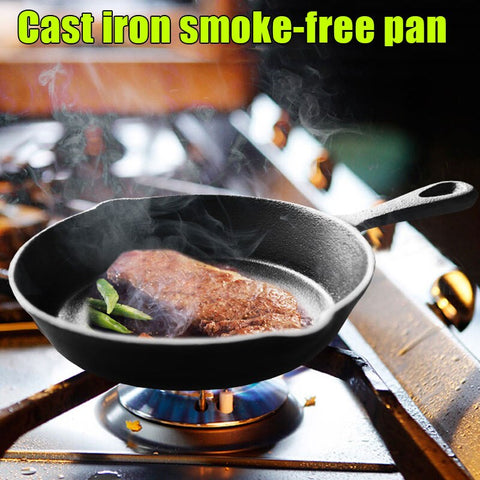 Cast Iron Fry Pan Pot Kettle Smoke-free Pan Kitchen Cookware Supplies Induction Cooker New TP899