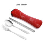 Portable 3 Piece Stainless Steel Cutlery Set Floral Painting Dining Cutlery Set