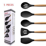 Wood Handle Silicone Kitchen Utensil Set of 5/6/7/8/9 Pieces Heat-resistant Non-stick Special Cooking Shovel Spoon Kitchen Tools