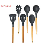 Wood Handle Silicone Kitchen Utensil Set of 5/6/7/8/9 Pieces Heat-resistant Non-stick Special Cooking Shovel Spoon Kitchen Tools