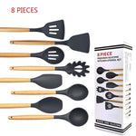 Wood Handle Silicone Kitchen Utensil Set of 5/6/7/8/9 Pieces Heat-resistant Non-stick Special Cooking Shovel Spoon Kitchen Tools