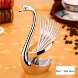 JINJIAN Stainless Steel Swan Dinnerware Set Fruit/Dessert cutlery Set for Swan Base Holder with 5 Forks Western Food Cutleries