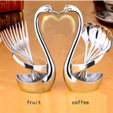 JINJIAN Stainless Steel Swan Dinnerware Set Fruit/Dessert cutlery Set for Swan Base Holder with 5 Forks Western Food Cutleries