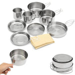 8pcs Portable Cookware Stainless Steel Pan Cooking Tool Set for Trekking Hiking Backpack Picnic Outdoor Tactical Sets with Bag