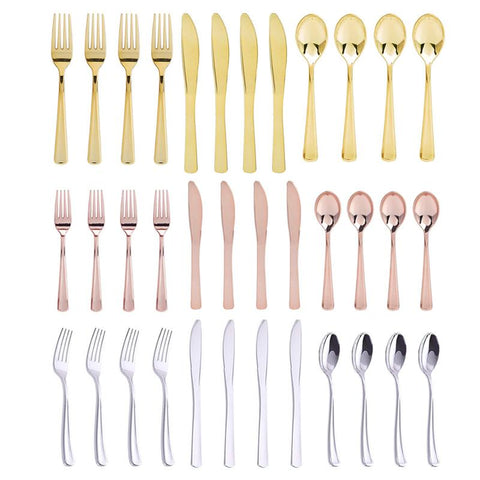 12Pack Flat Plating Gold Disposable Cutlery