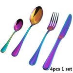 4pcs/set Rainbow Tableware Set Stainless Steel Kitchen Cutlery Dinner Set Dinner Knife Table Fork Teaspoon Xmas Flatware Set