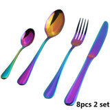 4pcs/set Rainbow Tableware Set Stainless Steel Kitchen Cutlery Dinner Set Dinner Knife Table Fork Teaspoon Xmas Flatware Set