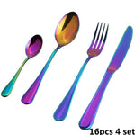 4pcs/set Rainbow Tableware Set Stainless Steel Kitchen Cutlery Dinner Set Dinner Knife Table Fork Teaspoon Xmas Flatware Set