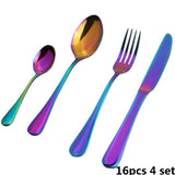 4pcs/set Rainbow Tableware Set Stainless Steel Kitchen Cutlery Dinner Set Dinner Knife Table Fork Teaspoon Xmas Flatware Set