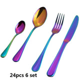 4pcs/set Rainbow Tableware Set Stainless Steel Kitchen Cutlery Dinner Set Dinner Knife Table Fork Teaspoon Xmas Flatware Set