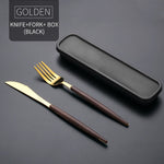 WORTHBUY Western Gold Cutlery Set 304 Stainless Steel Cutlery Kitchen Knife Spoon Fork Dinner Set Portable Travel Tableware Set