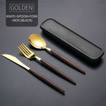 WORTHBUY Western Gold Cutlery Set 304 Stainless Steel Cutlery Kitchen Knife Spoon Fork Dinner Set Portable Travel Tableware Set