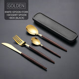 WORTHBUY Western Gold Cutlery Set 304 Stainless Steel Cutlery Kitchen Knife Spoon Fork Dinner Set Portable Travel Tableware Set