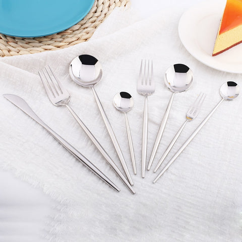 Hot 4 pcs Mirror Silver Dinnerware 304Stainless steel Dessert Knife Fork Spoon Fruit Cutlery Kitchen Food Tableware Flatware Set